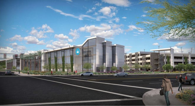 A rendering of Carvana's expanded headquarters in Tempe's Rio Salado corridor.