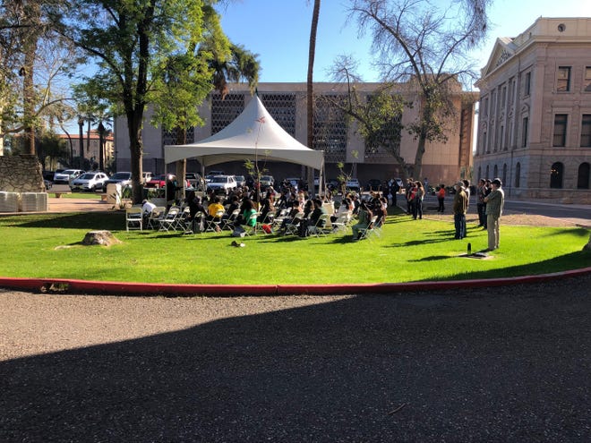 Environmental groups host an event at the state Capitol on Feb. 9, 2022, to talk about issues like groundwater in the 2022 state Legislature.